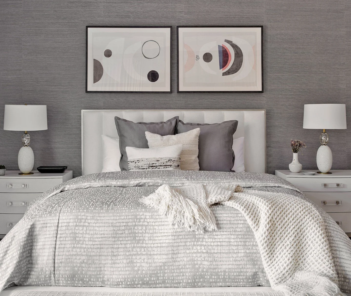 A sanctuary in symmetry ✨⁠
 .⁠
Soft light, neutral tones, and the gentle rhythm of form and texture come together in this serene bedroom retreat.⁠
 Every line feels intentional, every surface calm &mdash; a modern haven designed for balance and ease.