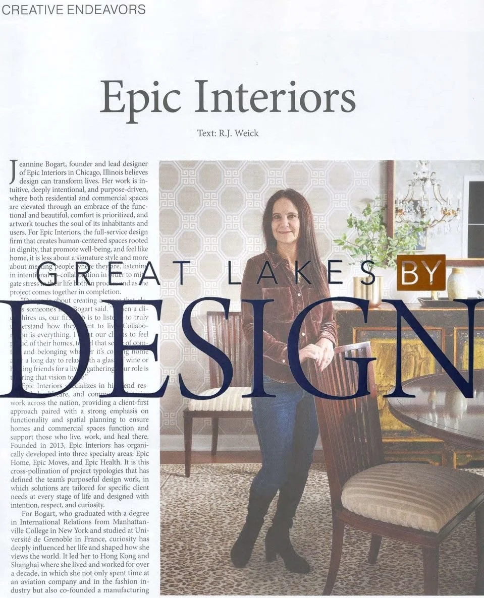 We are honored to be featured in Great Lakes by Design and delighted to share it with all of you!⁠
⁠
This article traces the evolution of Epic Interiors through the lens of founder and lead designer Jeannine Bogart&rsquo;s entrepreneurial journey. Fr