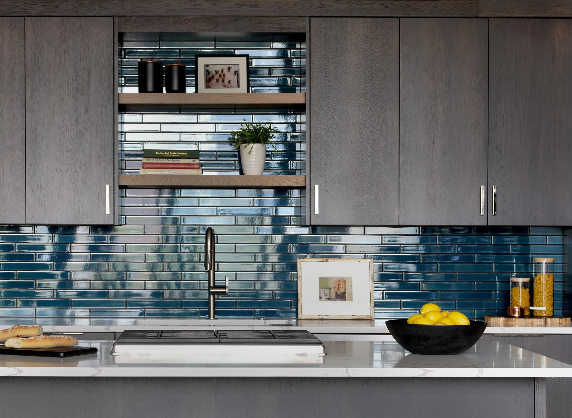 Modern Kitchen: deep watery blue tile backsplash