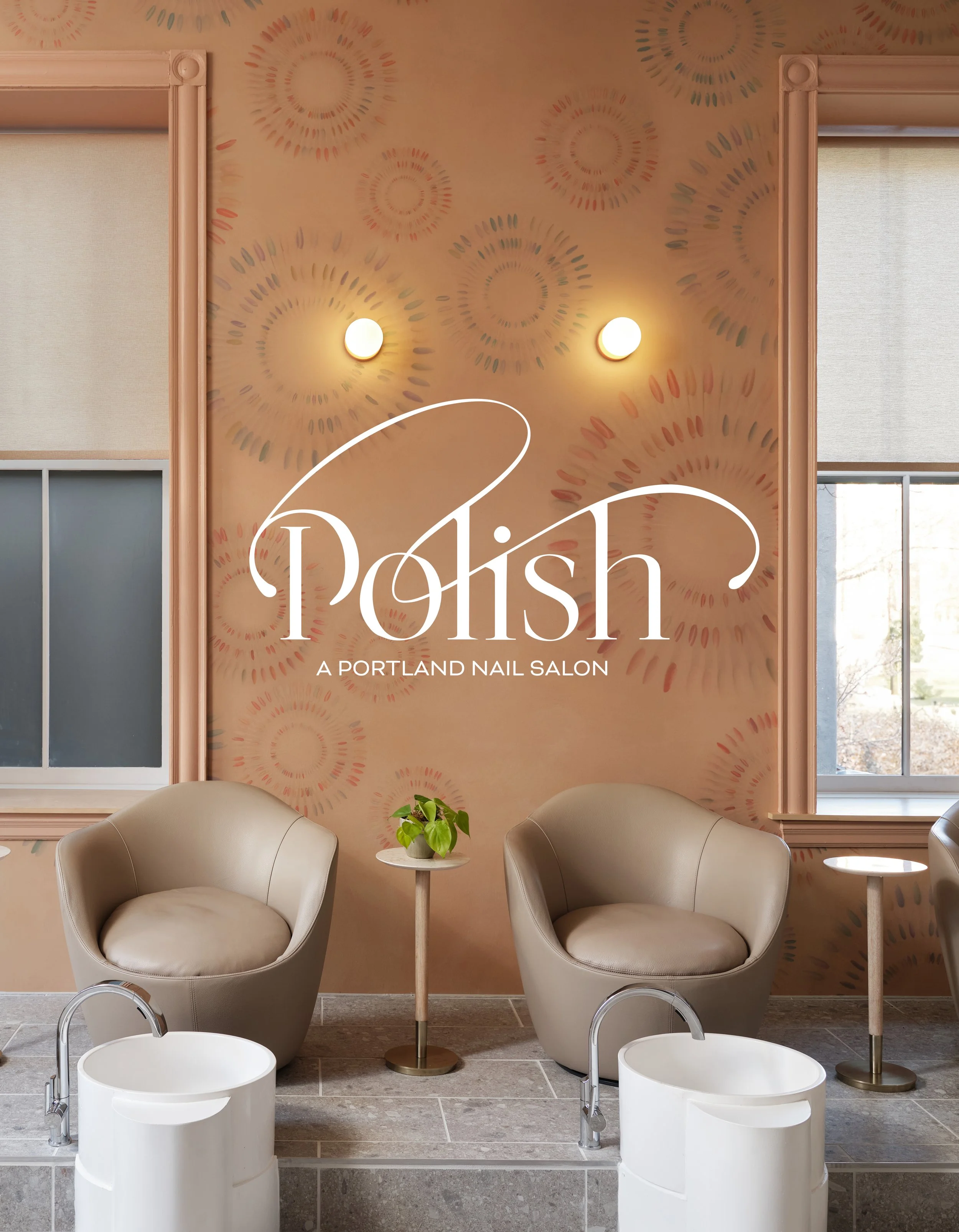 custom commercial wallpaper designed by Danica Andler for Polish Nail salon in Portland Maine
