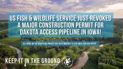 May 28, 2016 - For Immediate Release: U.S. Fish and Wildlife Service Revokes Permit for Dakota Access Pipeline in Iowa