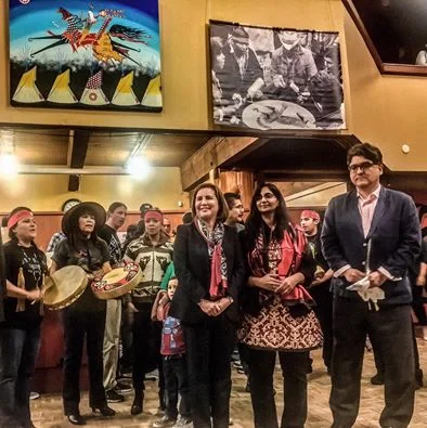 Kshama Sawant (center) with Debora Juarez and Sherman Alexie being honored at Seattle’s Indigenous Peoples’ Day celebration. Photo by RedWolf Pope