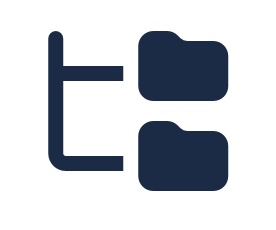 A minimalist dark navy blue vector icon depicting a file directory hierarchy, showing a main vertical line branching out to two separate folder shapes with rounded corners.