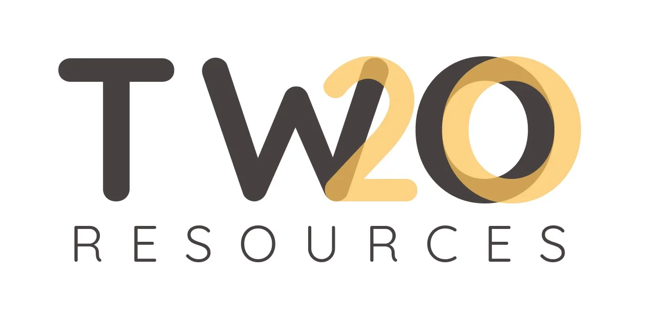 The company logo for Two20 Resources, featuring the word "TWO" where a stylized gold number "20" overlaps seamlessly with the letter "W", with the word "RESOURCES" cleanly spaced underneath in a modern, dark gray font.