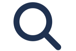 A dark navy blue magnifying glass icon, commonly used to represent a search function, set against a white background.