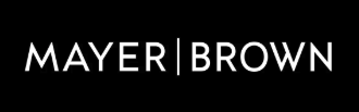 The official law firm logo for Mayer Brown, featuring the words "MAYER" and "BROWN" written in an elegant, all-caps white sans-serif font, separated by a thin white vertical line, set against a solid black rectangular background.