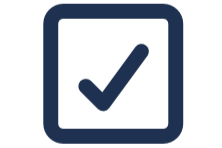 A dark navy blue check mark inside a rounded square box, representing a completed task or selection, on a white background.