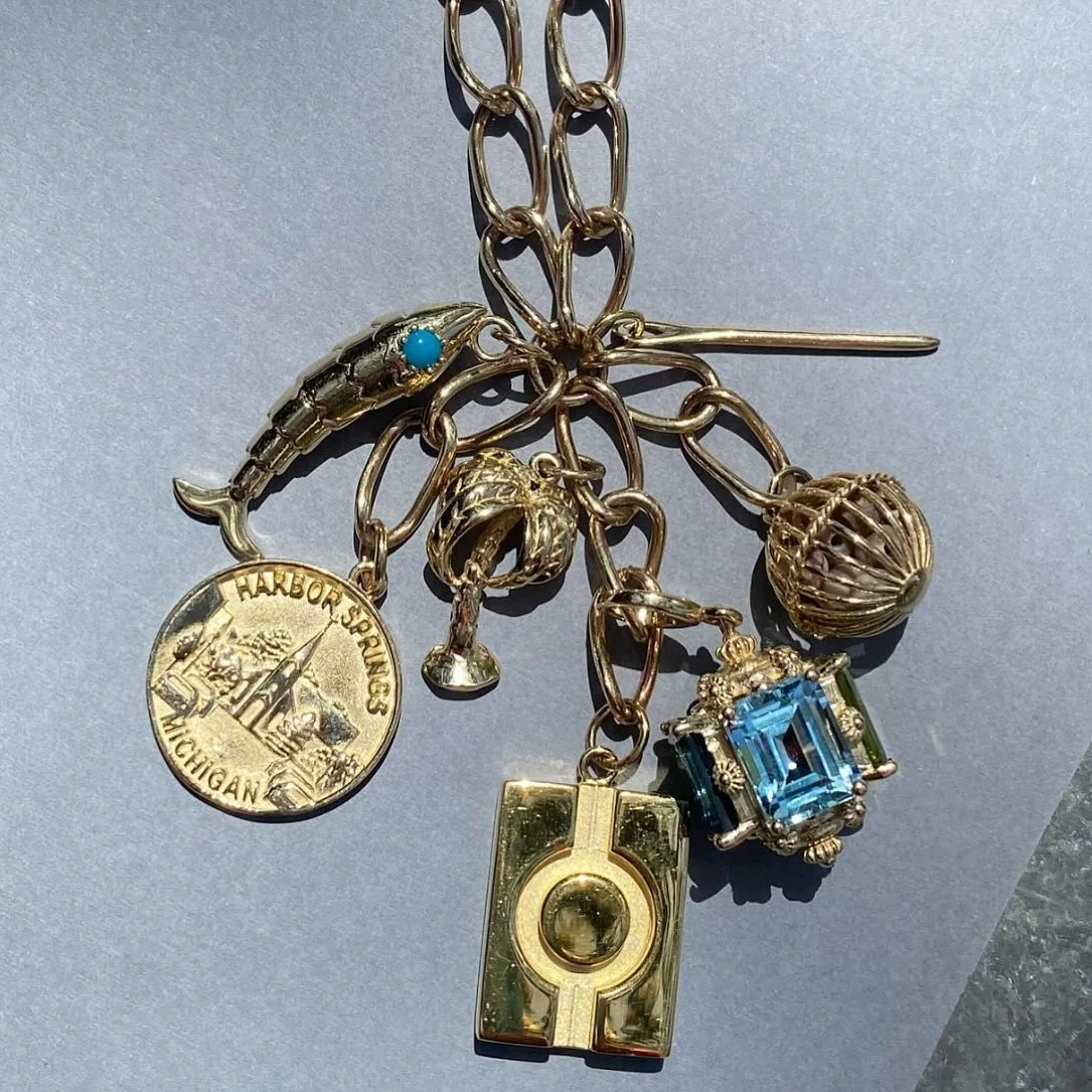 We love when a client adds a special heirloom to their necklace. Here - her late father&rsquo;s silver cufflink was gold plated to make a gorgeous and meaningful centerpiece. 🩵
