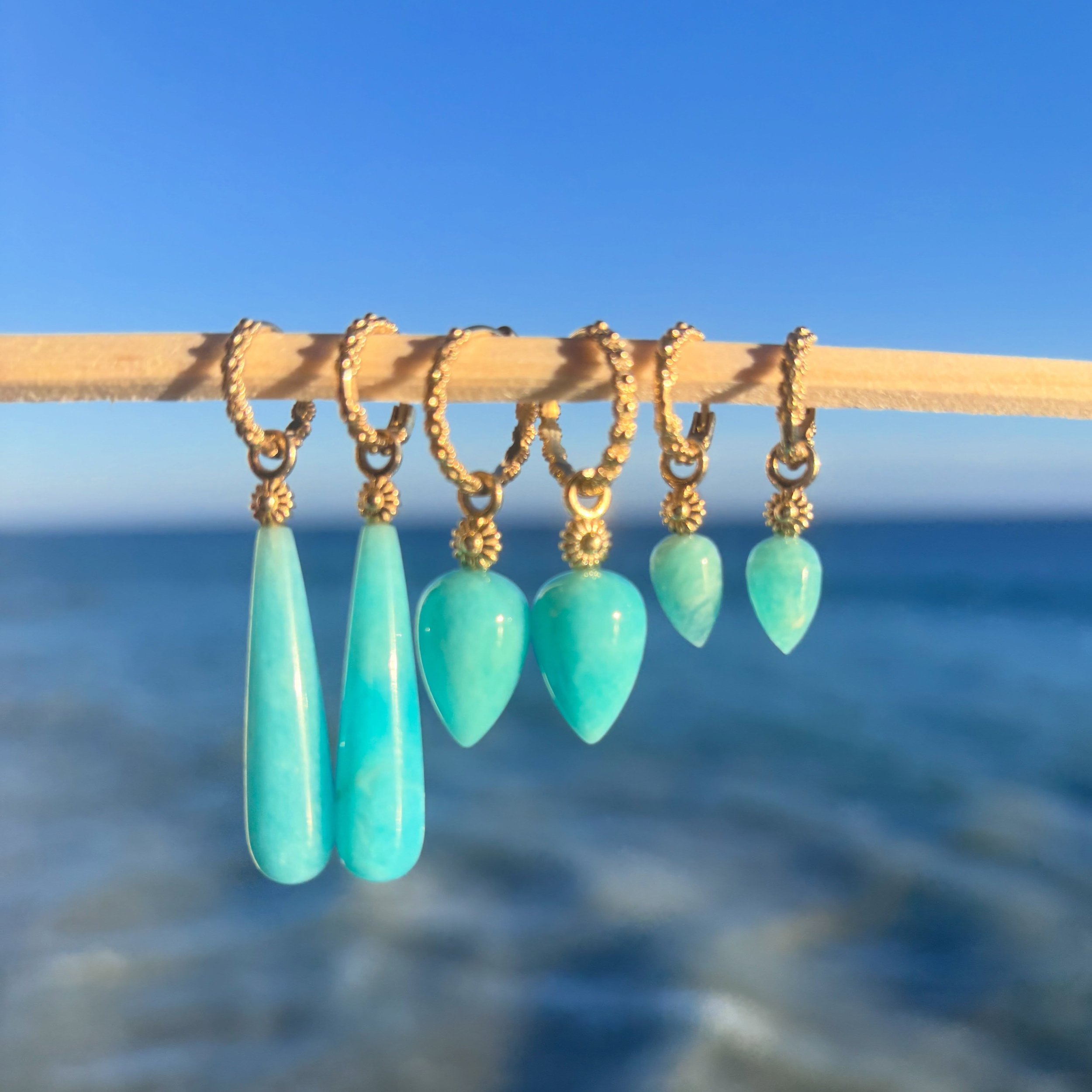 Earring charms! Detachable amazonite briolettes that slide over our Floret Huggies or your own. 🩵