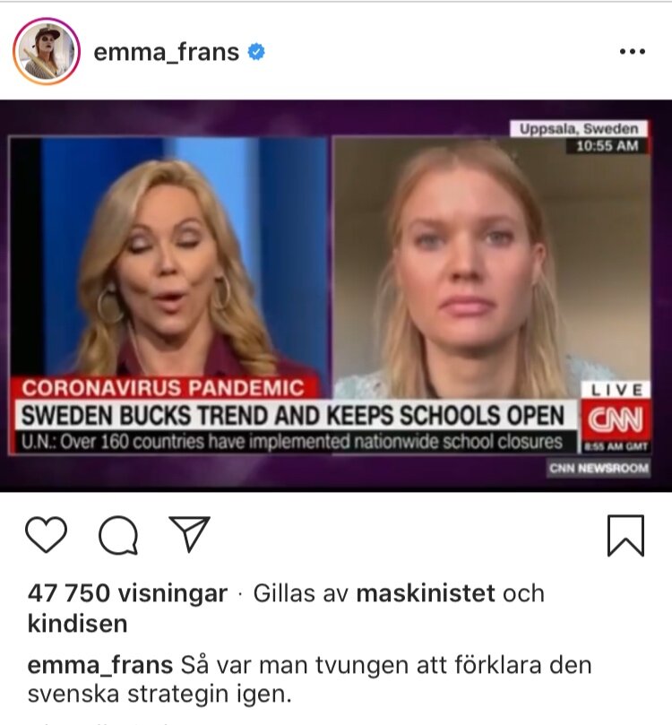 Emma Frans är trött på att vara ett geni. Foto: Instagram/@emma_frans