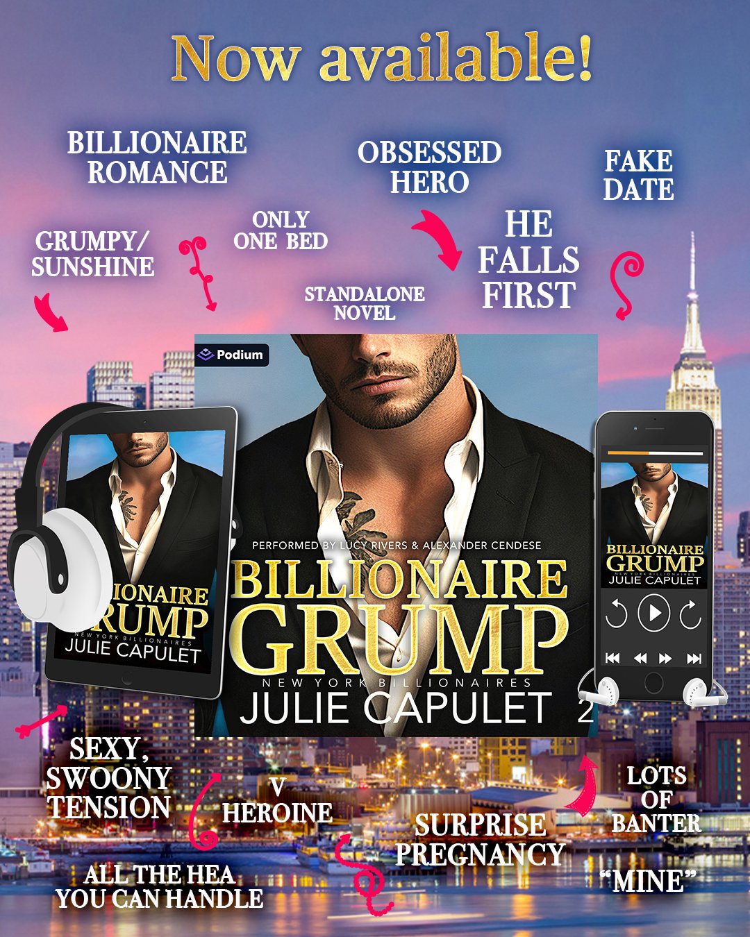 Billionaire Grump in audio is now available!! Narrated by Alexander Cendese and Lucy Rivers 😍😍 Love love love this one ❤❤❤ 

Listen if you love 🎧
💘 grumpy billionaire who falls *hard*
🥰 fake date
🦄 he knows she's his one and only
💋 v heroine
?