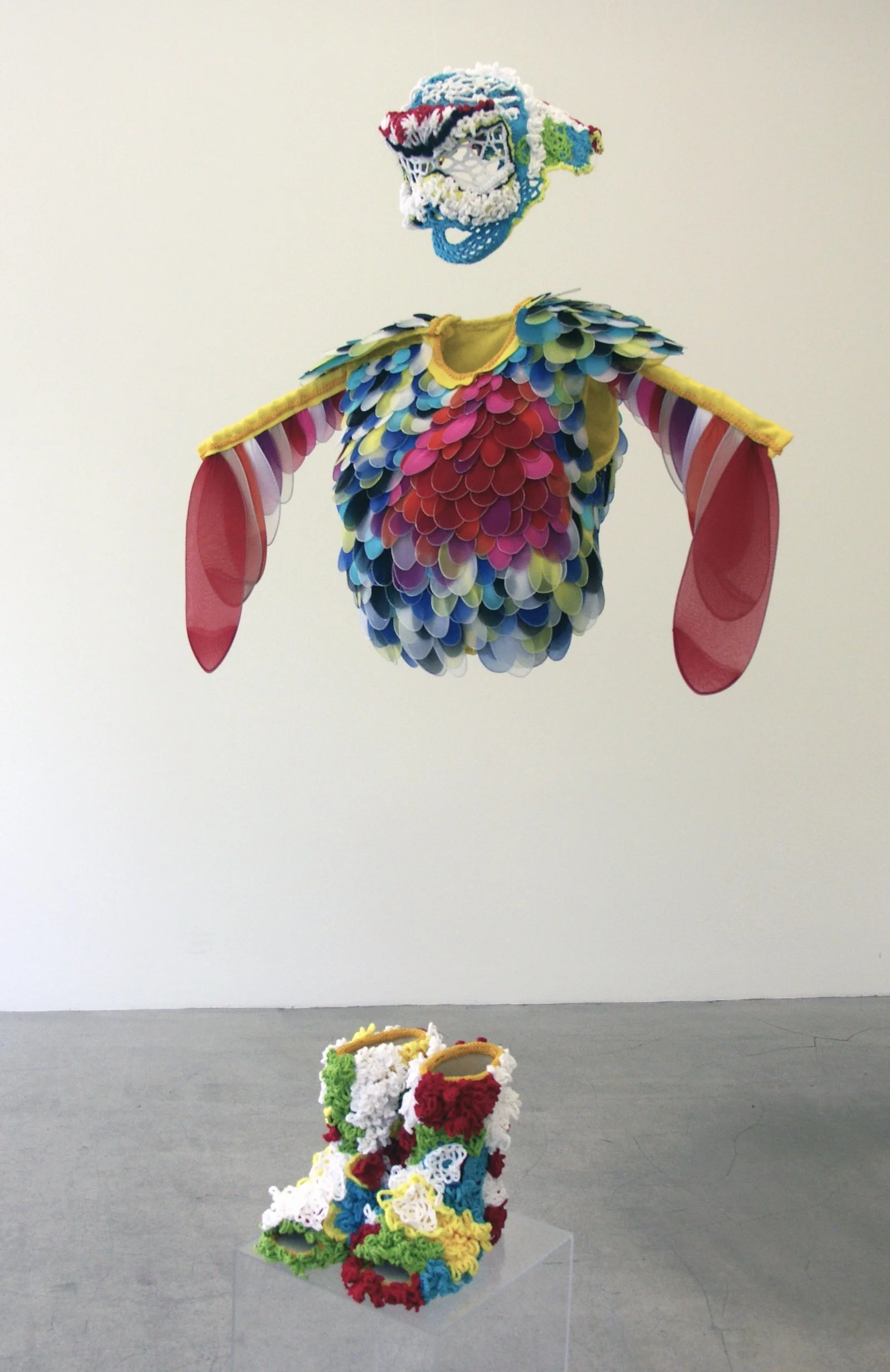  Second Skin / Hamur, sculpture, nylon stockings, wire, thread, cotton thread. Cardiac Circus / Fjölleikahús hjartans, I8 Gallery, Reykjavík, Iceland, 2004. Private collection 