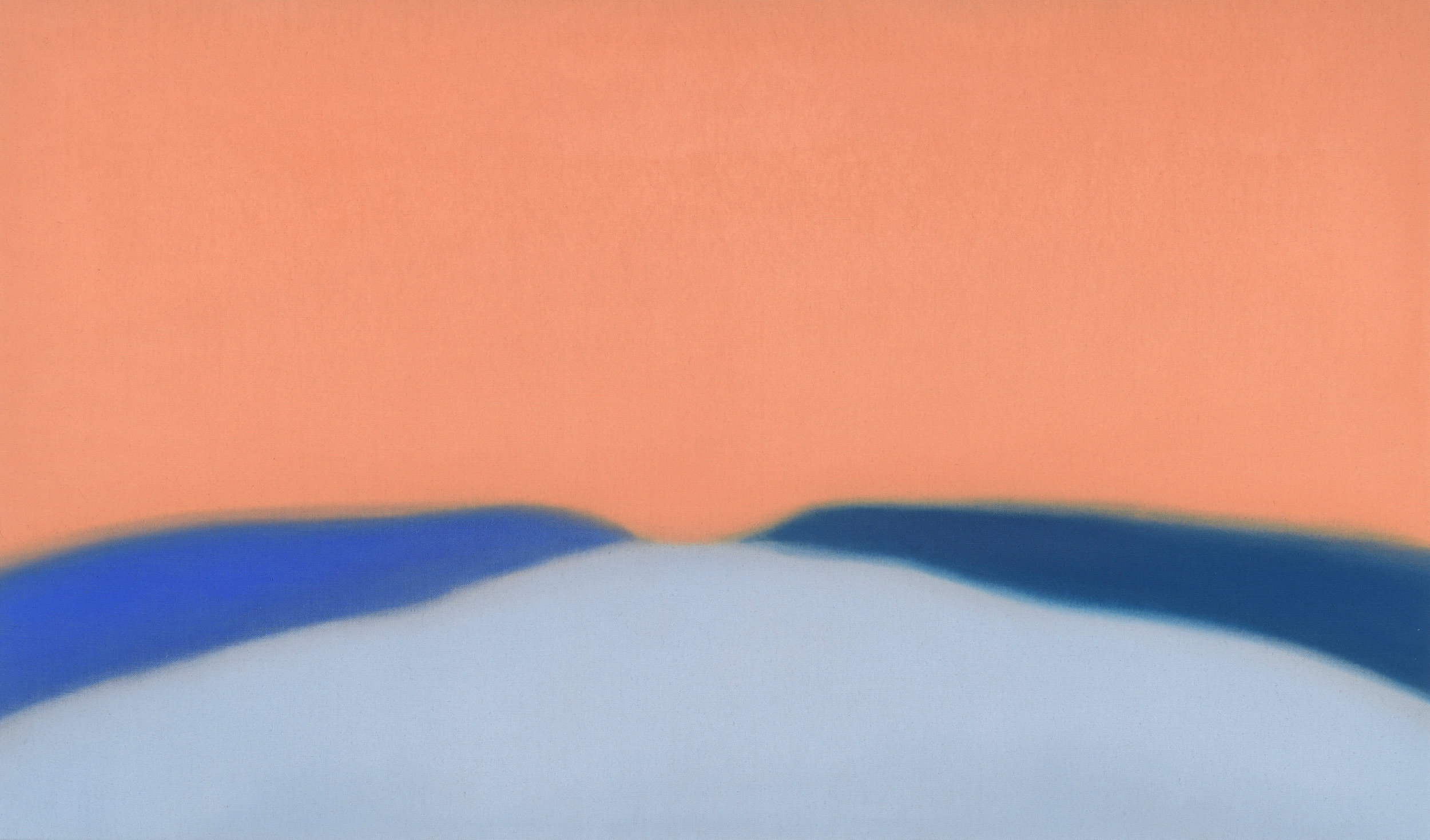  Untitled (Hot Orange/Blue), 2018. Oil on Linen, 40 x 68 inches. Private Collection. 