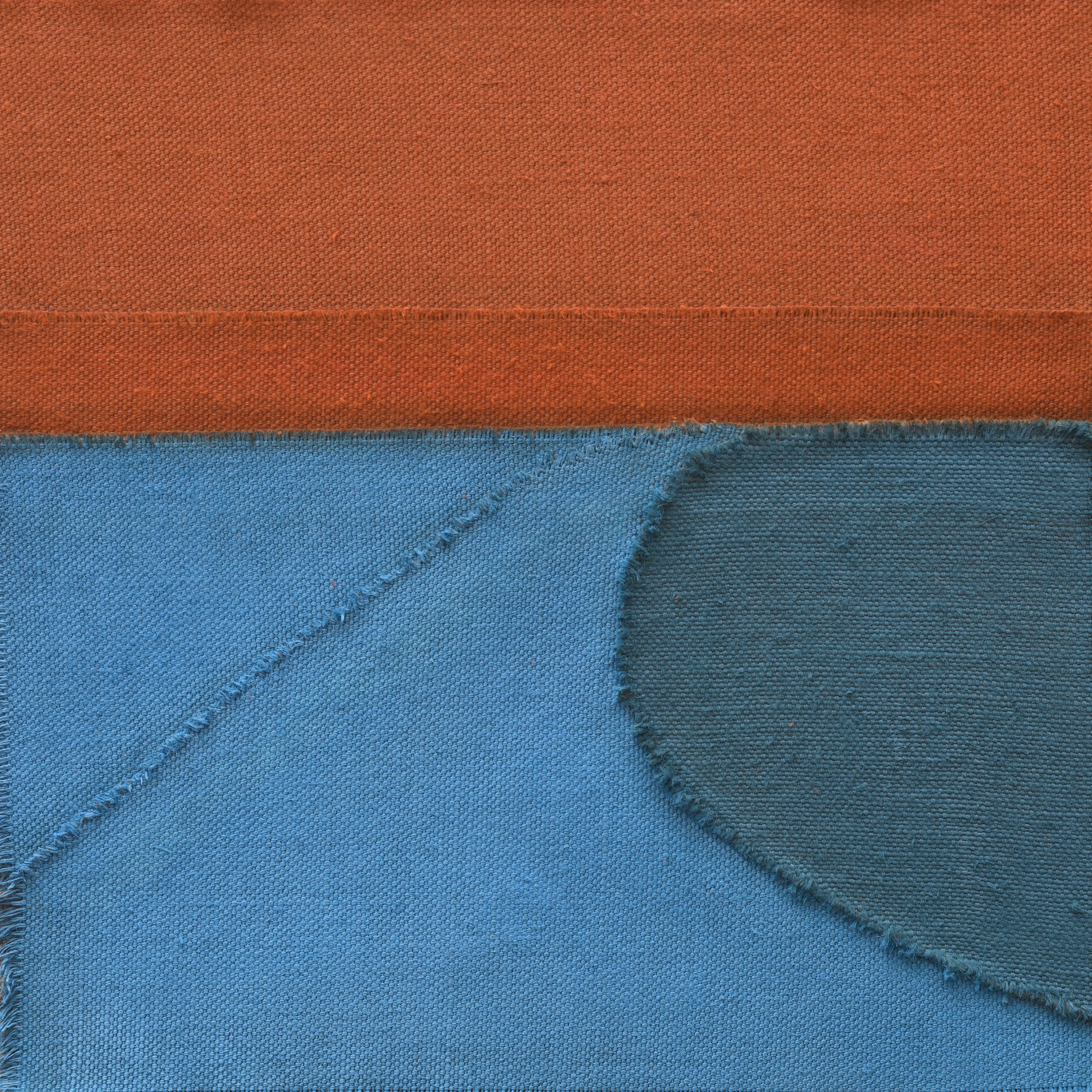  Untitled (Orange / Blue), 2019. Oil on Collaged Linen, 12 x 12 inches.  Available through Berry Campbell Gallery, NYC.   