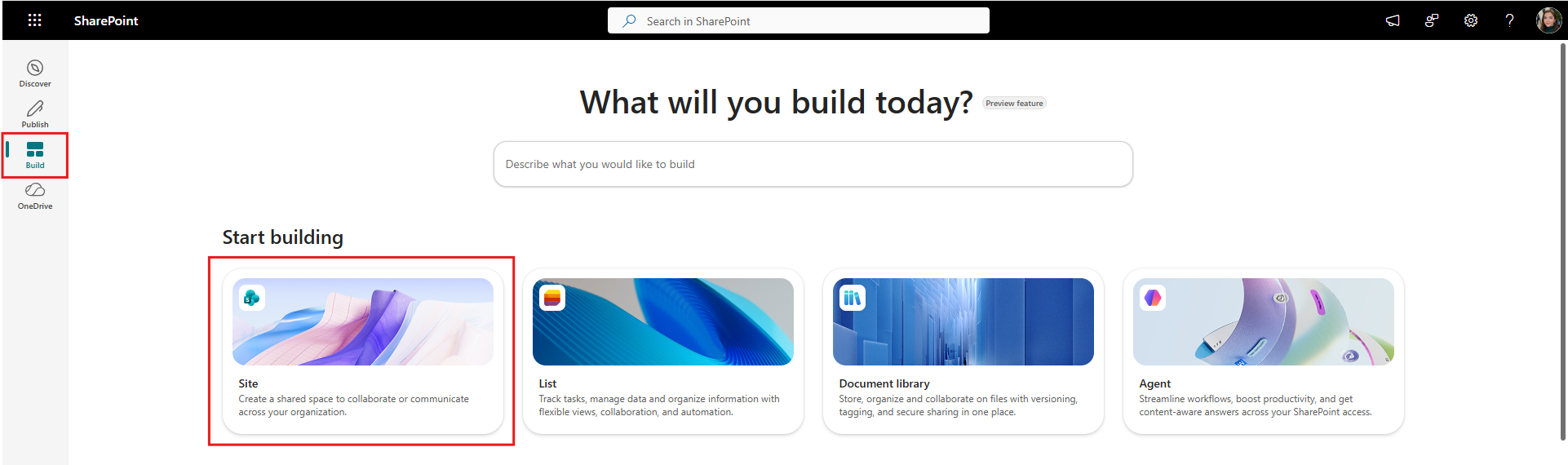 SharePoint Build a site screen for creating a new intranet site