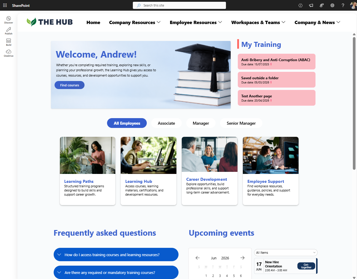Origami SharePoint Learning Experience Page in GCC