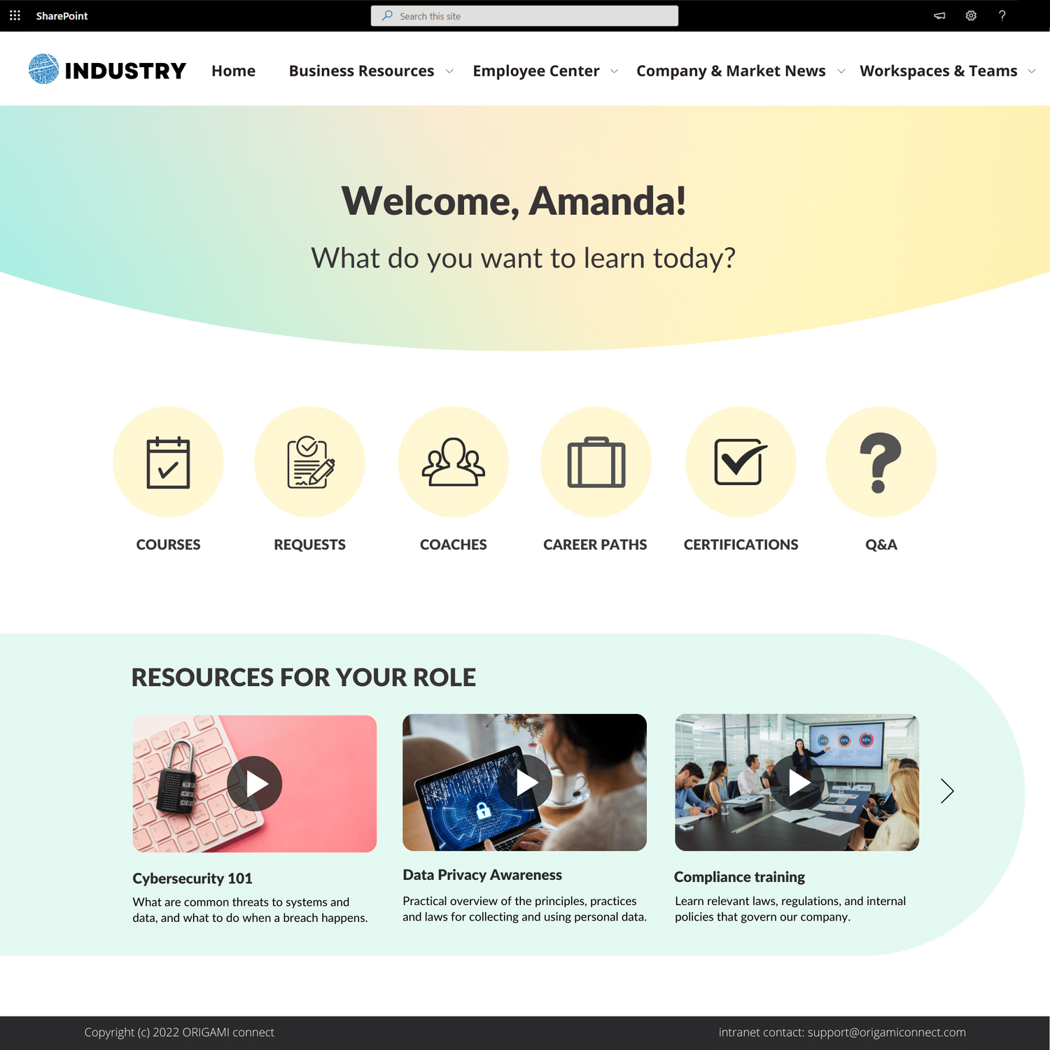 6 SharePoint Intranet Examples and Templates — Origami