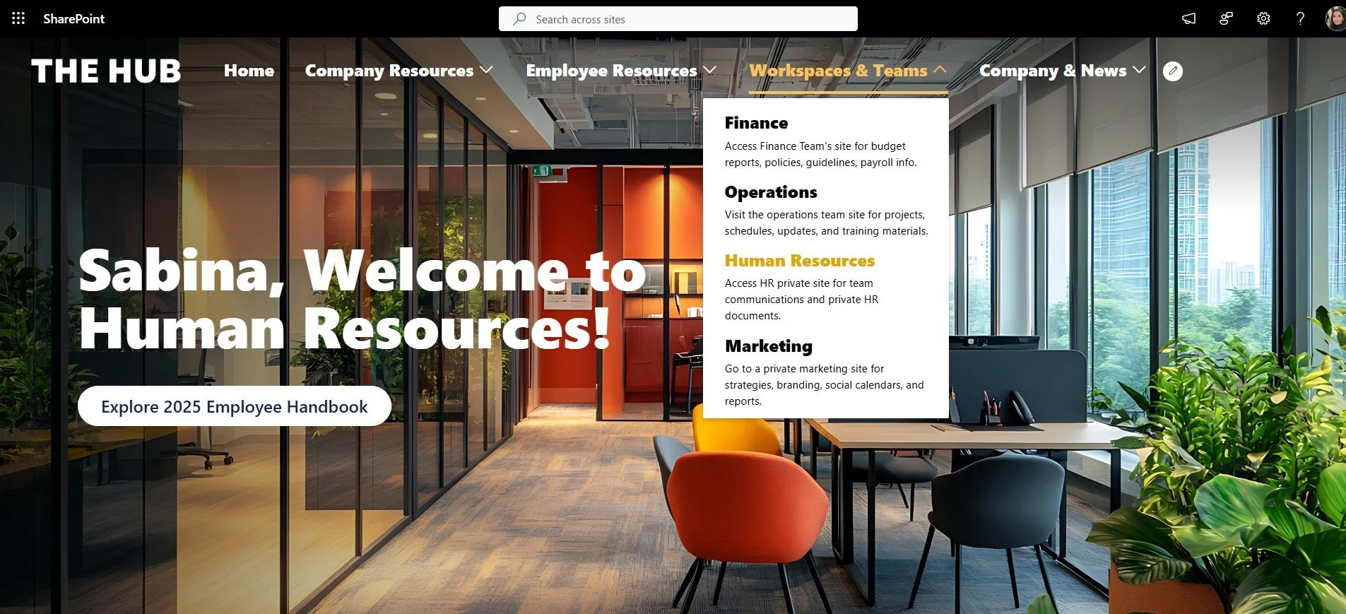 SharePoint navigation part of the top banner on a homepage