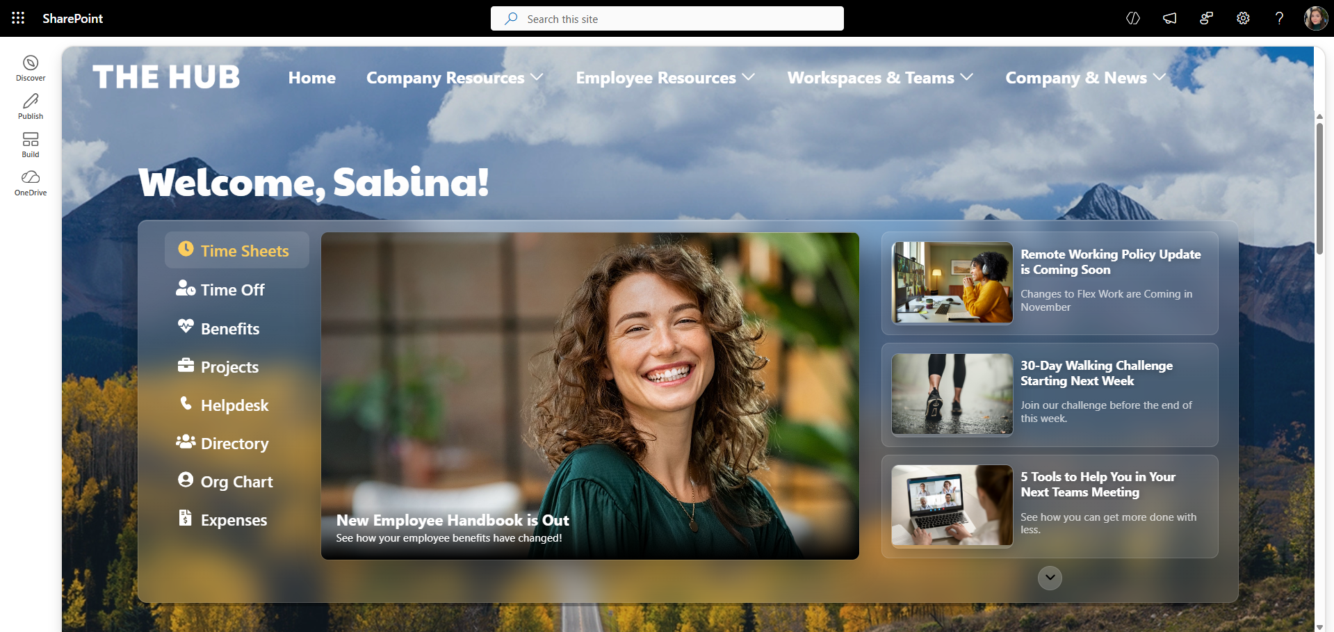 Personalized news carousel with quick links