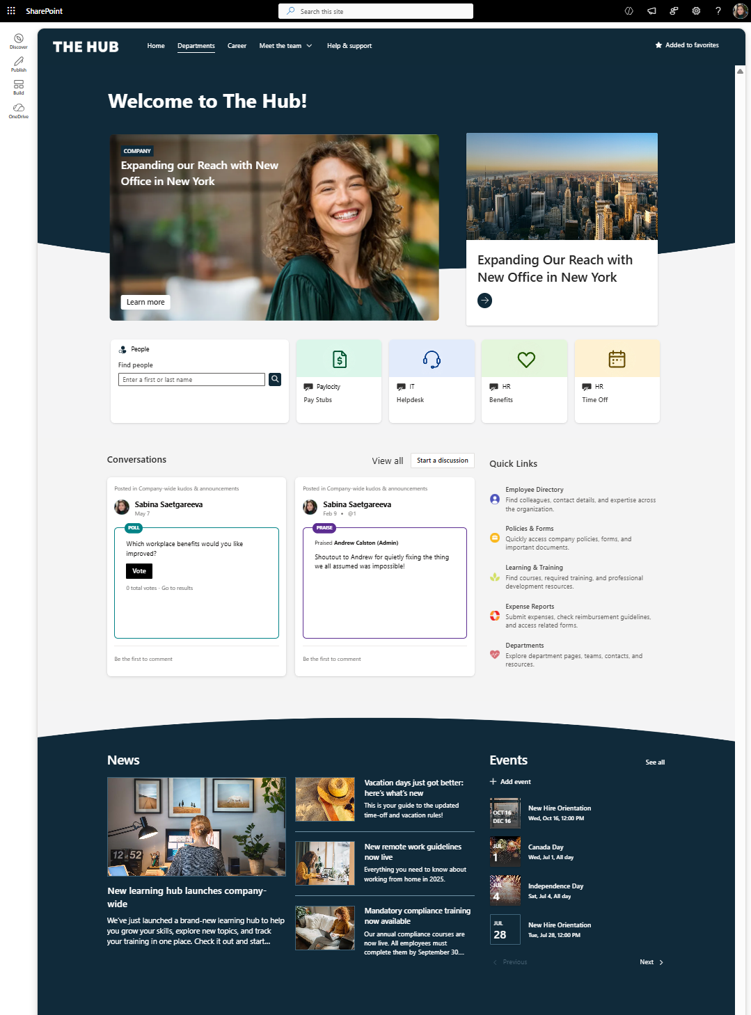 SharePoint intranet homepage example built with out-of-the-box SharePoint