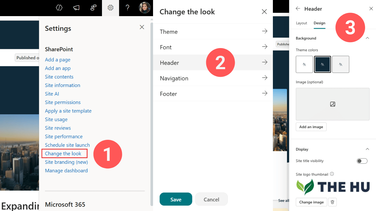 SharePoint Change the look settings for customizing an intranet header and logo