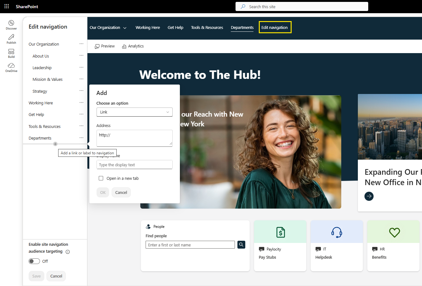 Editing the top navigation links on a SharePoint intranet