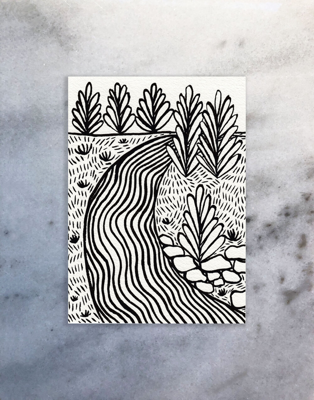 River Bend Version 2, 5x7 inches, India ink on watercolor paper, 100 Day  Project — Christine Witmore