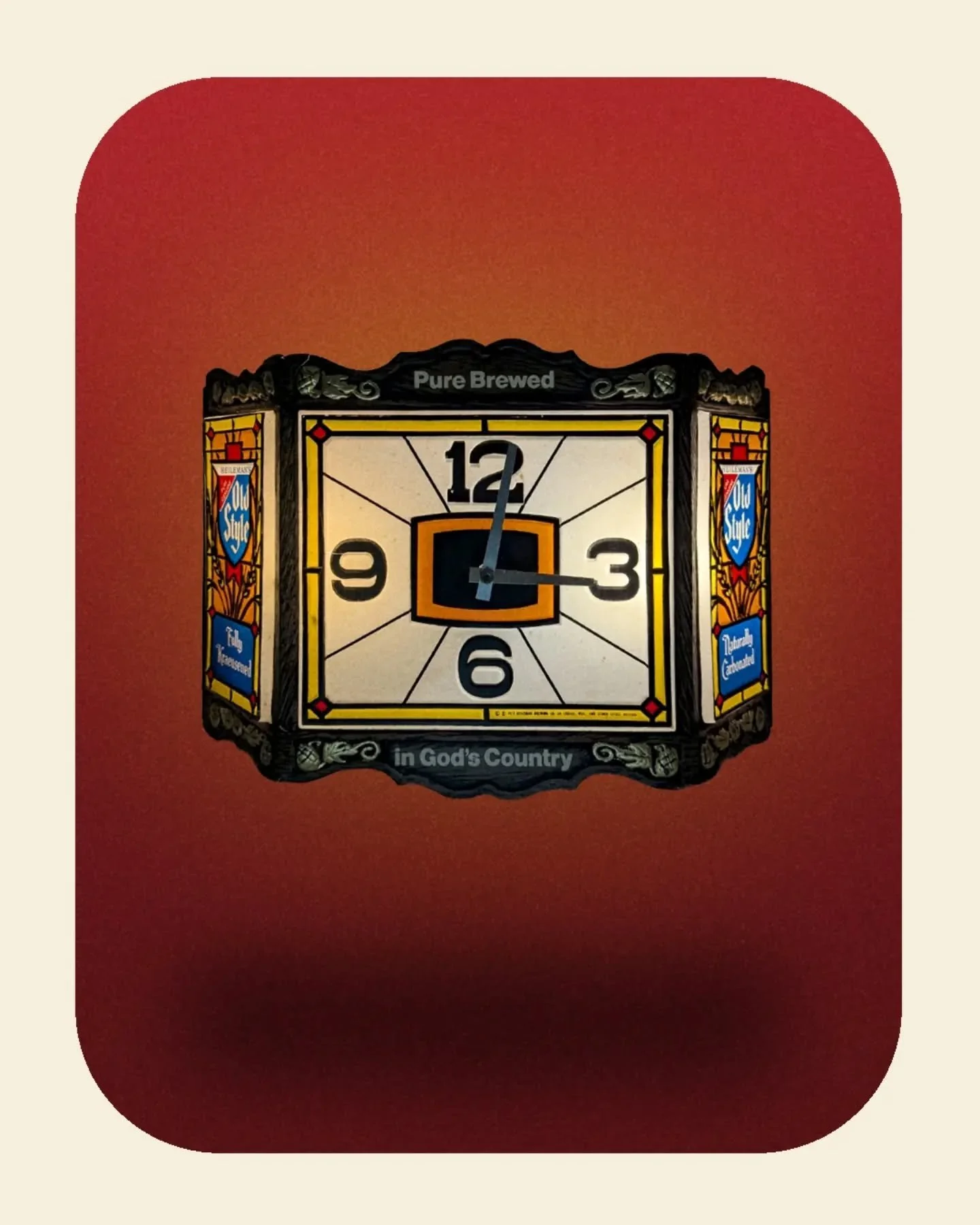 Old Style Wall Clock - Plastic Form and cardboard body. Immaculate glow. Functioning timepiece. c1978