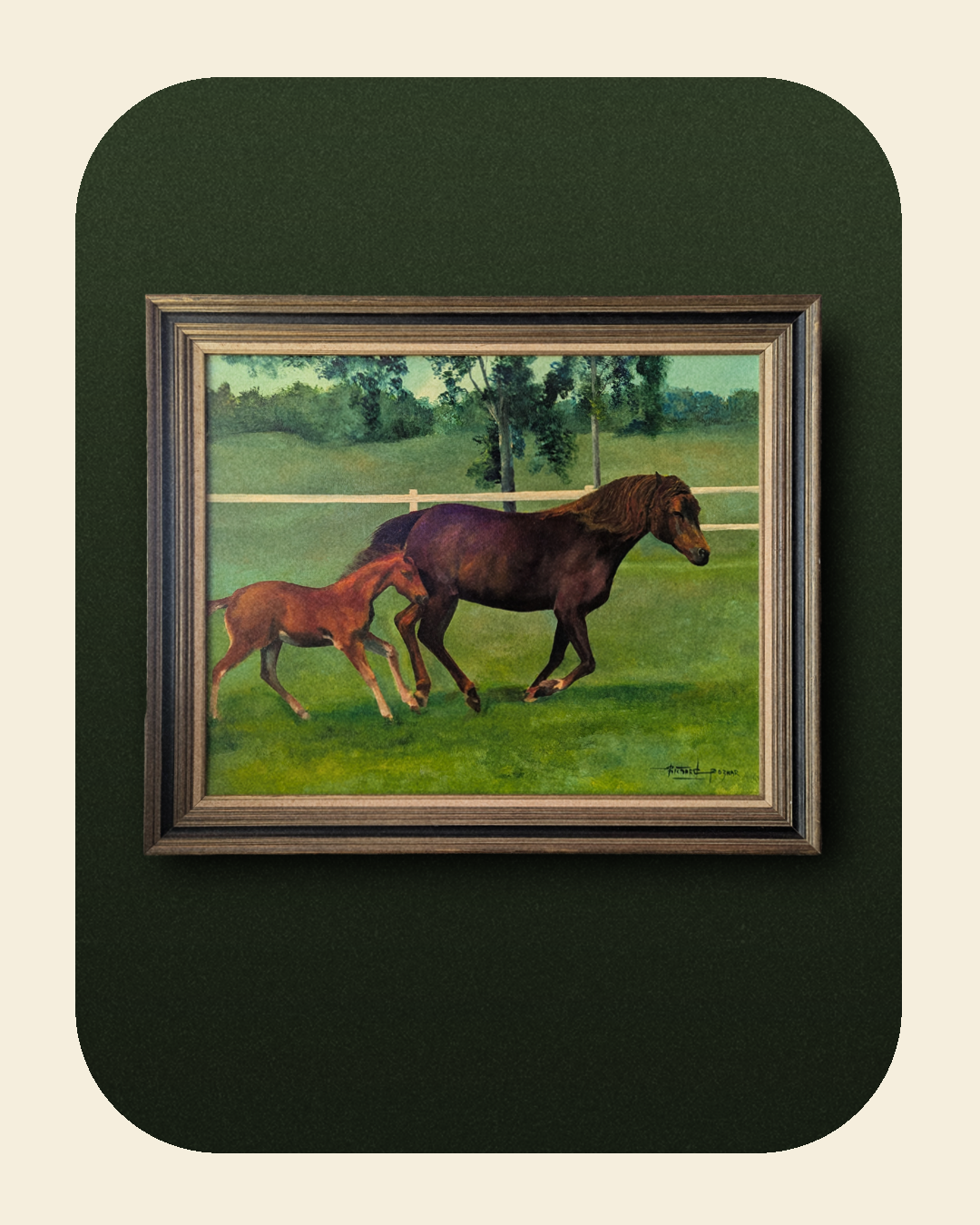 Framed Horses Oil Painting