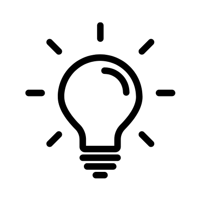 A black and white outline of a light bulb