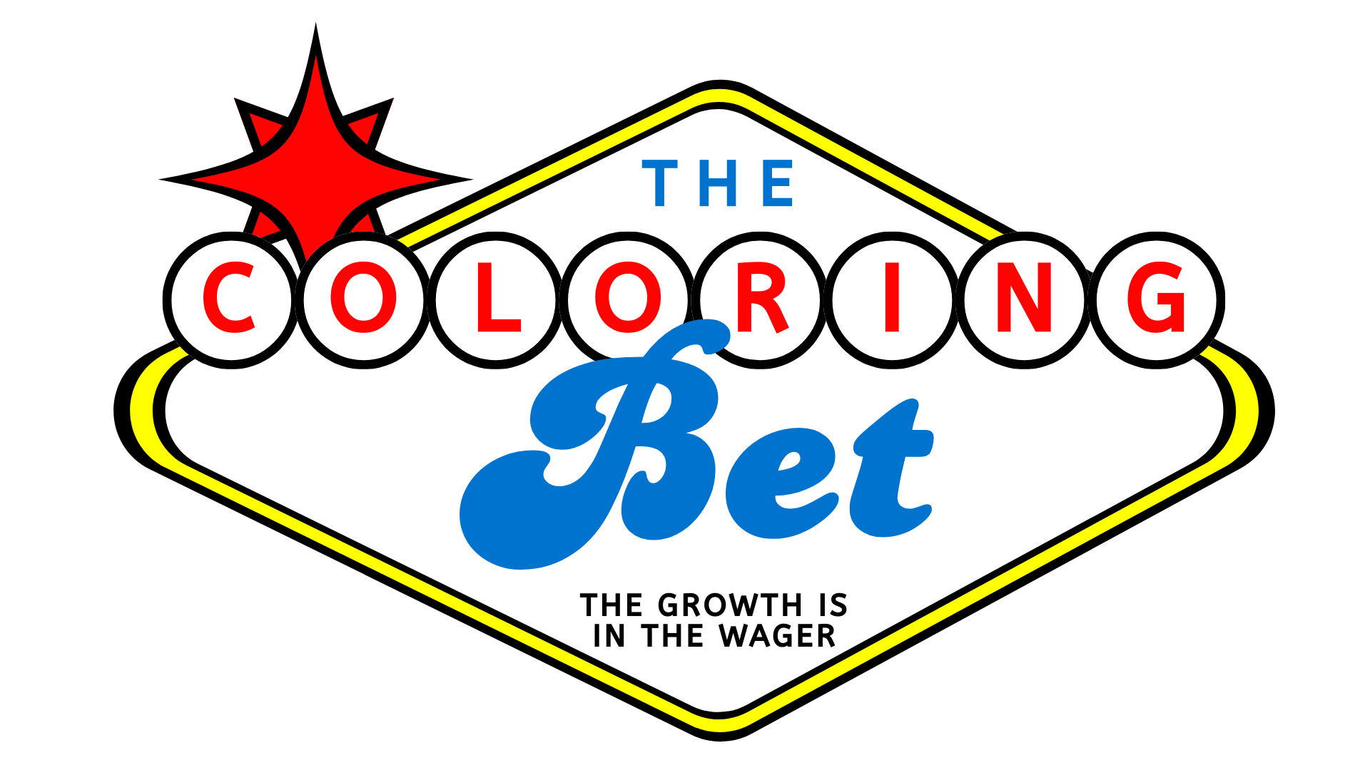 The logo for 'The Coloring Bet,' inspired by the Welcome to Las Vegas sign. Under the words 'The Coloring Bet' is the phrase 'The growth is in the wager'.