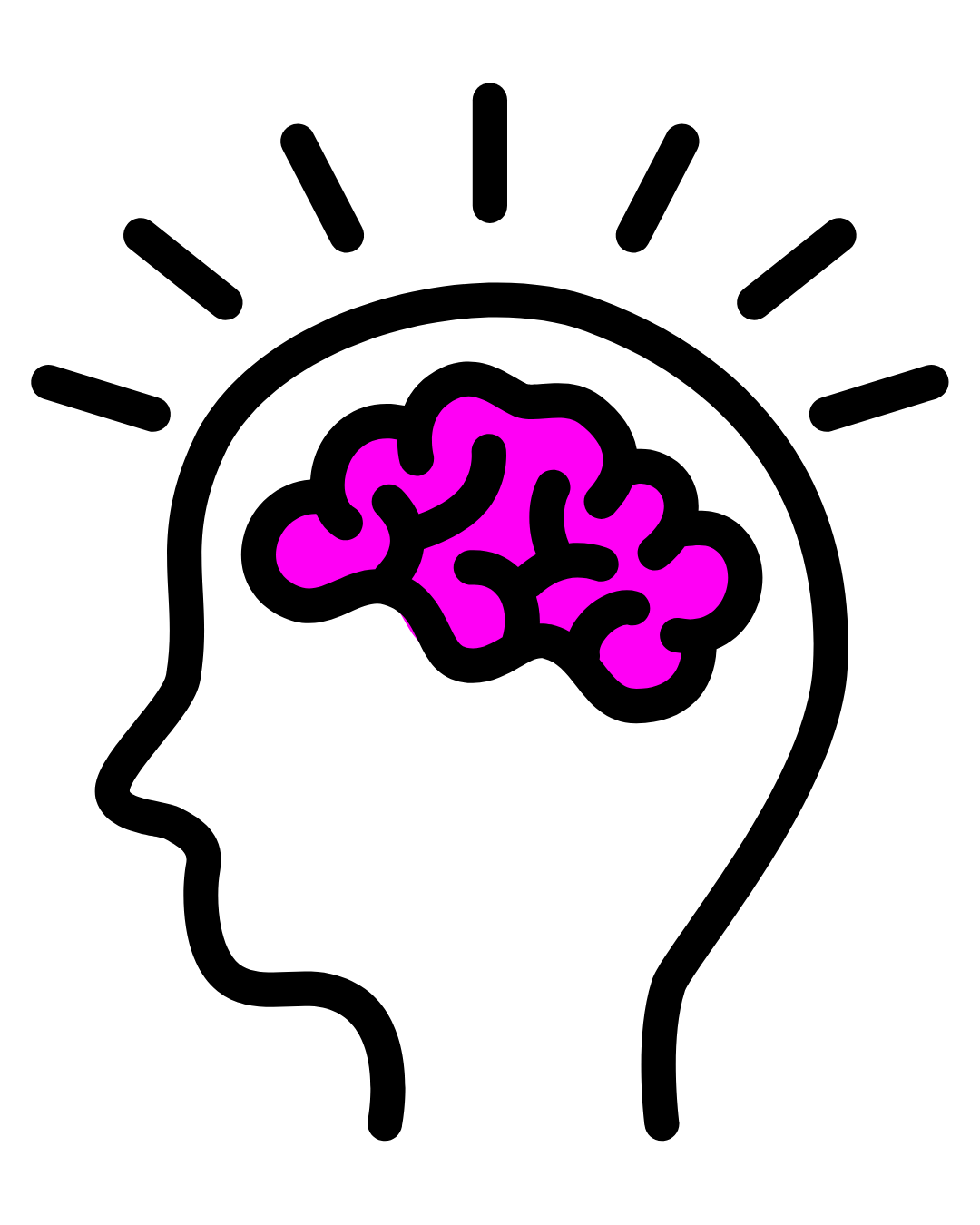 A cartoon illustration of a head with a outline of brain inside