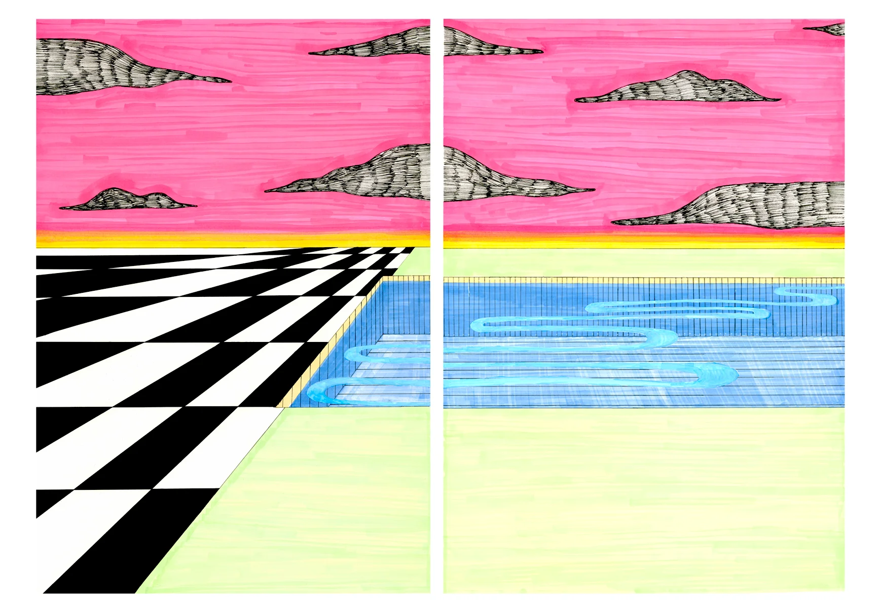 Marker Pen, Ink, Acrylic on paper 42 x 59.4 cm