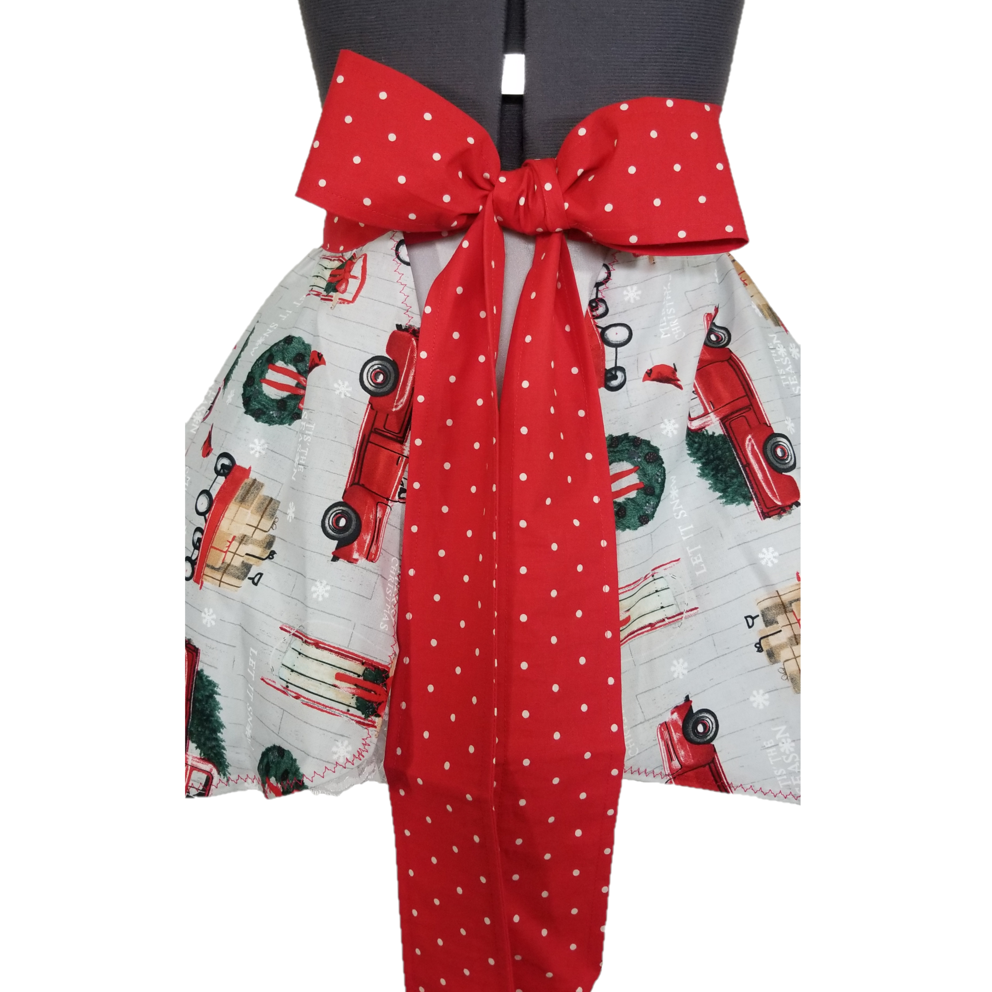 Red Xmas Apron With Deluxe White Lace Edge Half Waist Serving Pinny 