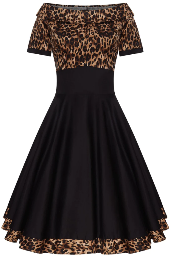 black and gold leopard print dress Alizée Brown Lace Panel Leopard Print Maxi Dress