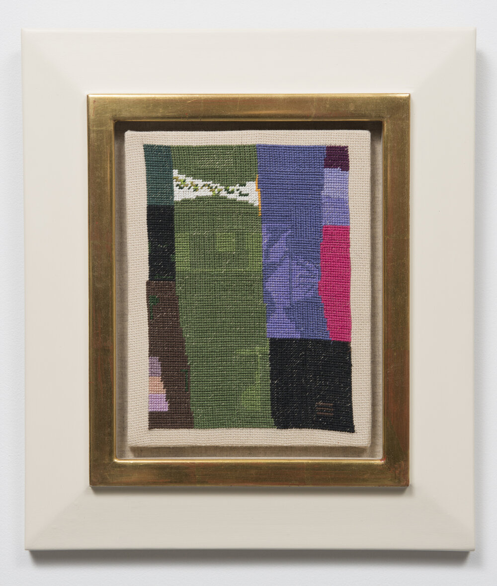  Moss at Midnight, 2015. Gilded framed needlepoint, 23” x 19” *frame by Jonathan Syme  