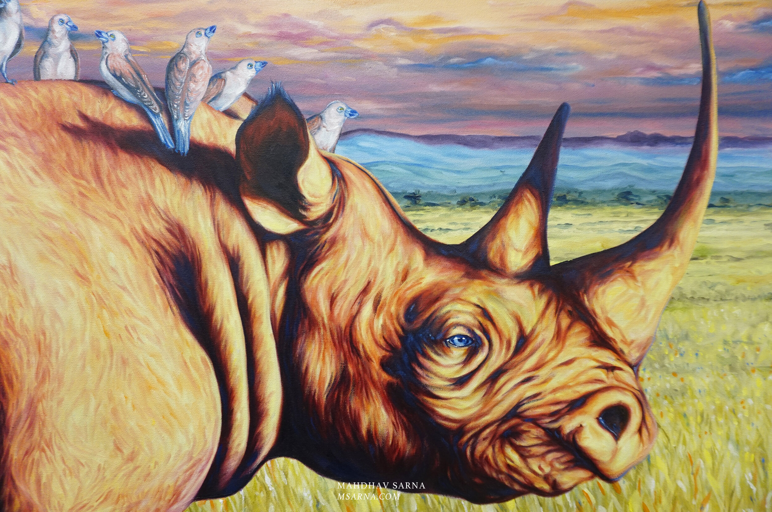black rhino oil painting thkg wildlife art mahdhav sarna 02.jpg