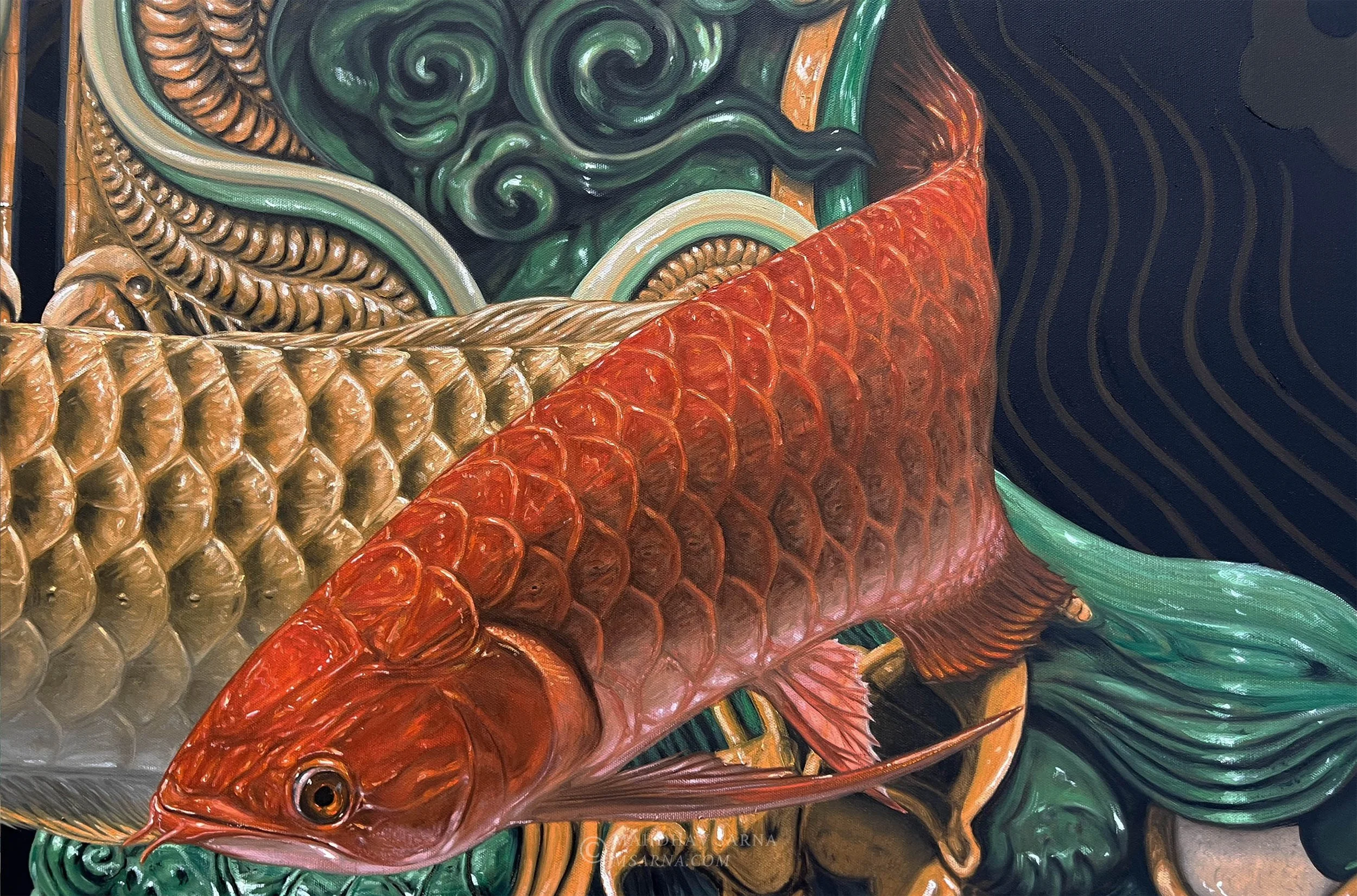 chinese dragon arowana fish oil painting tlkd wildlife art mahdhav sarna 02.jpg