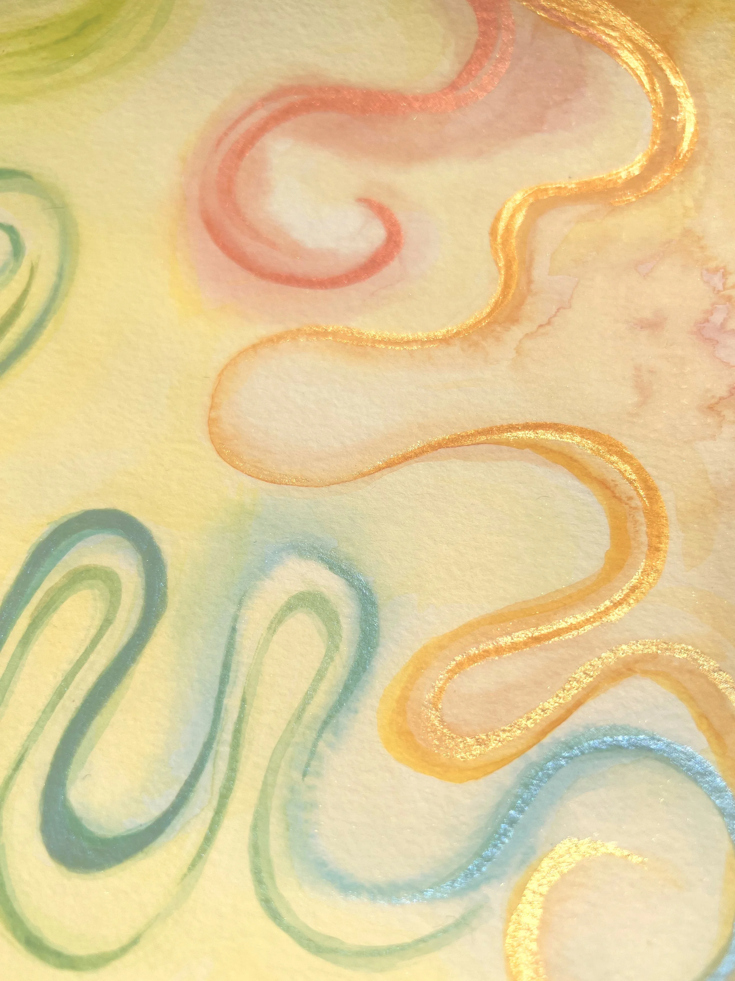 Lynne Rutherford Art-Devine flow 8x10%22- 2026 - Watercolor & iridescent acrylic on watercolor paper- detail 1.jpg