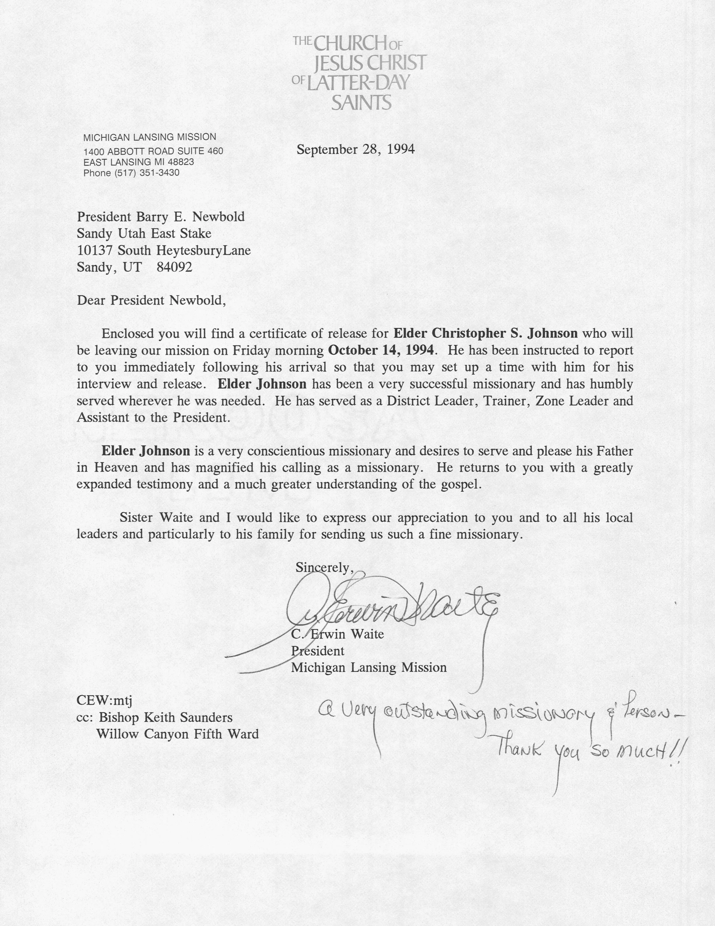 Official Letters from the Mission President