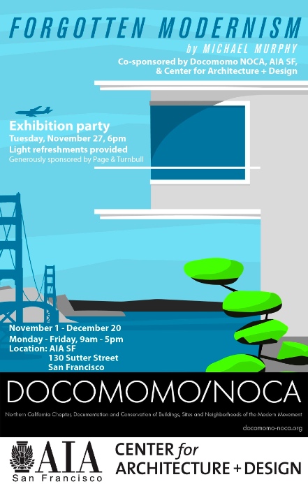 Poster for Forgotten Modernism Exhibition depicting an illustration by the artist Michael Murphy