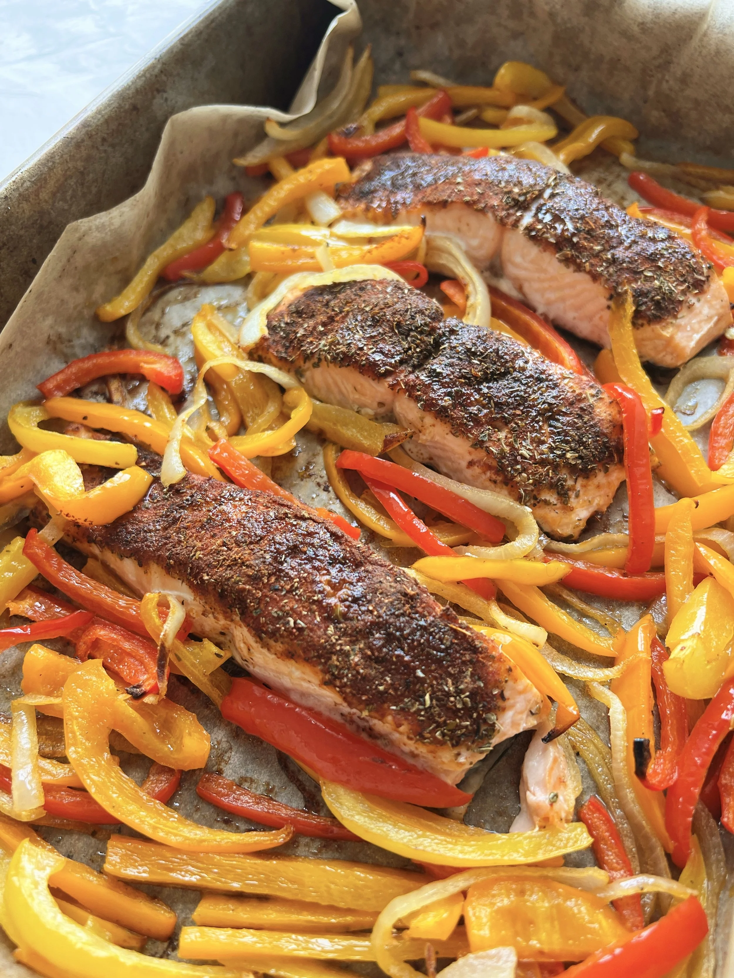 Sheet Pan Salmon Fajitas — Sammi Brondo NYC based Registered Dietitian Nutritionist