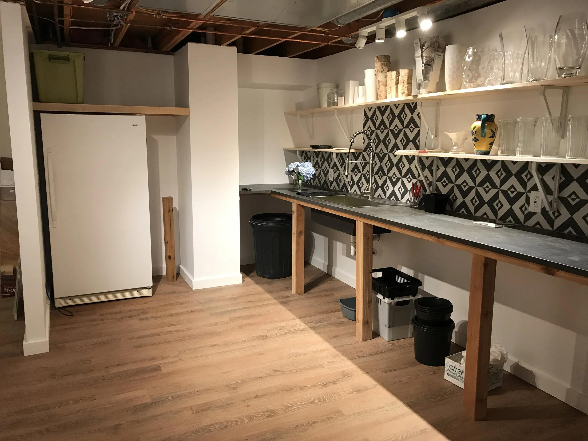 Workspace in basement with sink