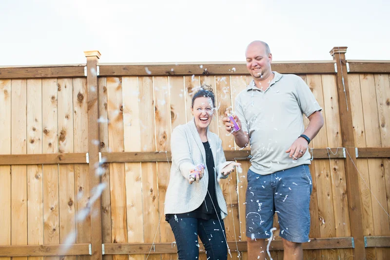 gender reveal | silly string |lifestyle photography bellingham, wa | visit www.jenfoxphotography.com