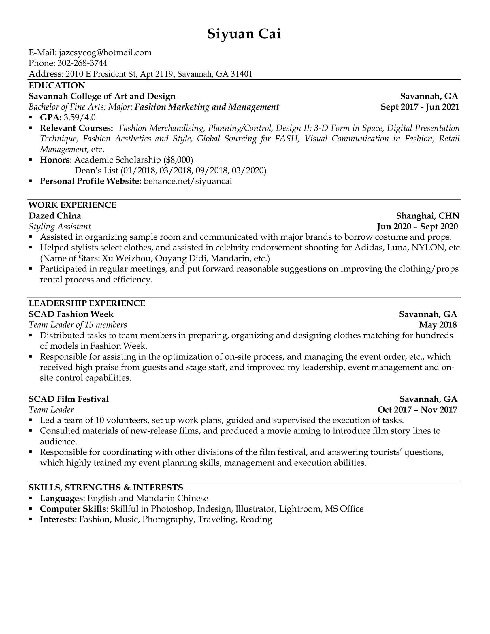 Resume Cover Letter Siyuan Cai