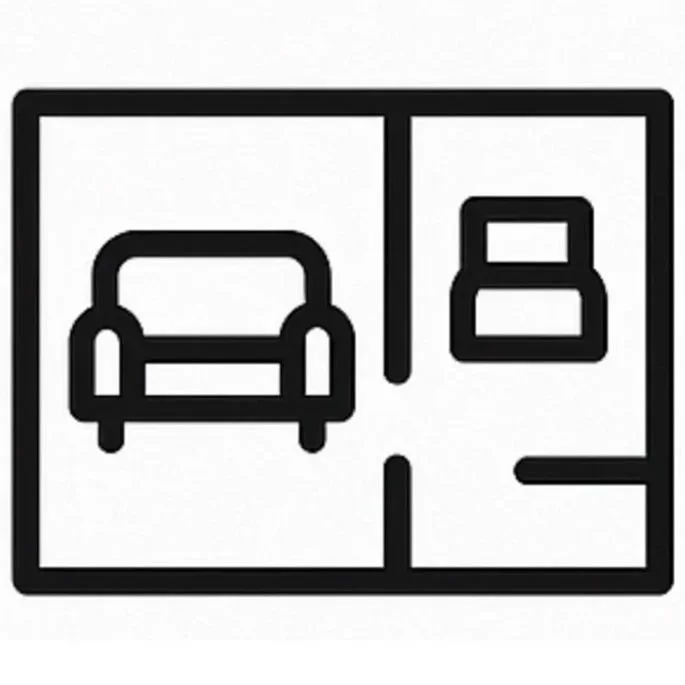 Floor plan with two parking spaces, one for a car and one for a motorcycle.
