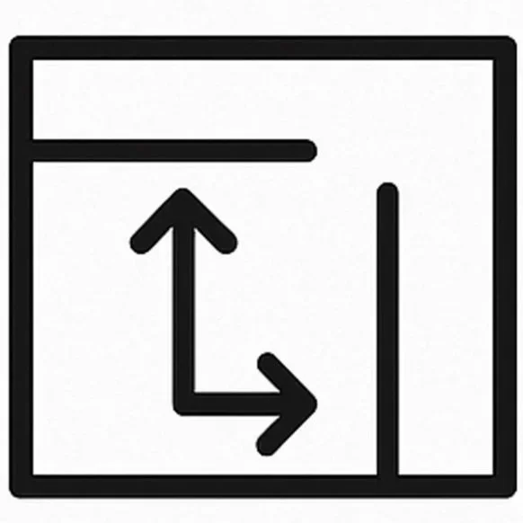 A black and white diagram showing a turn left arrow with a curved arrow indicating a left turn and an upward arrow indicating moving straight.
