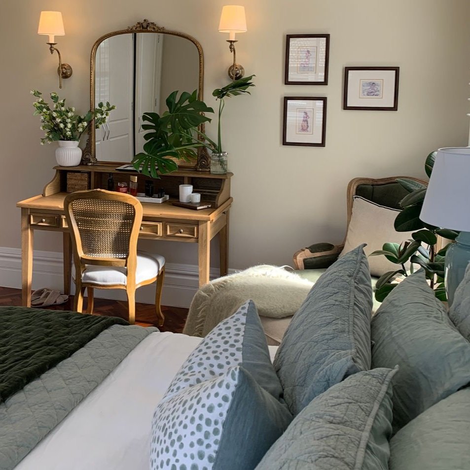 French Provinicial bedroom decor with dressing table and chair