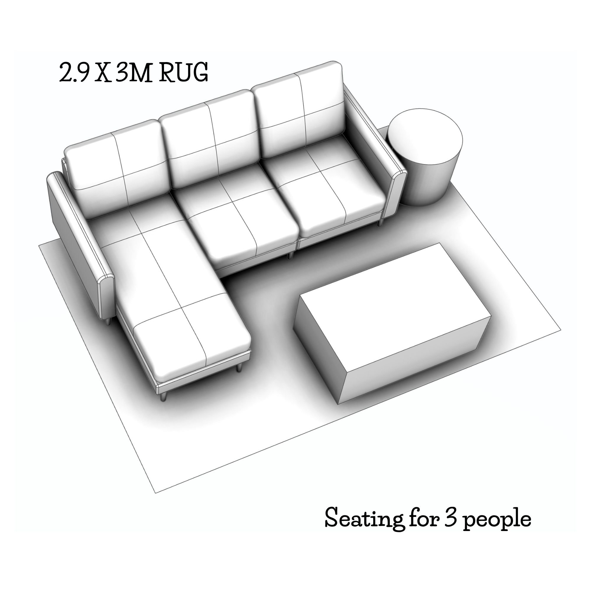 Seating layout for 3 people