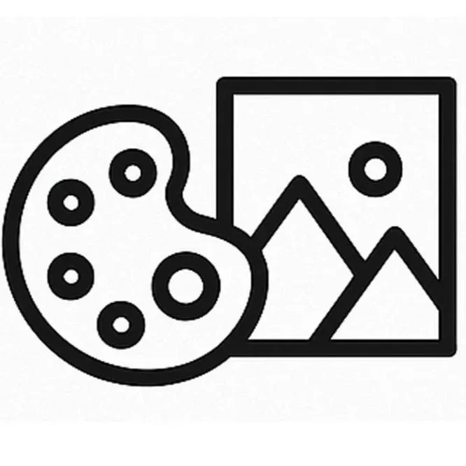 Icon of an artist's palette and a framed landscape painting, representing art or painting.